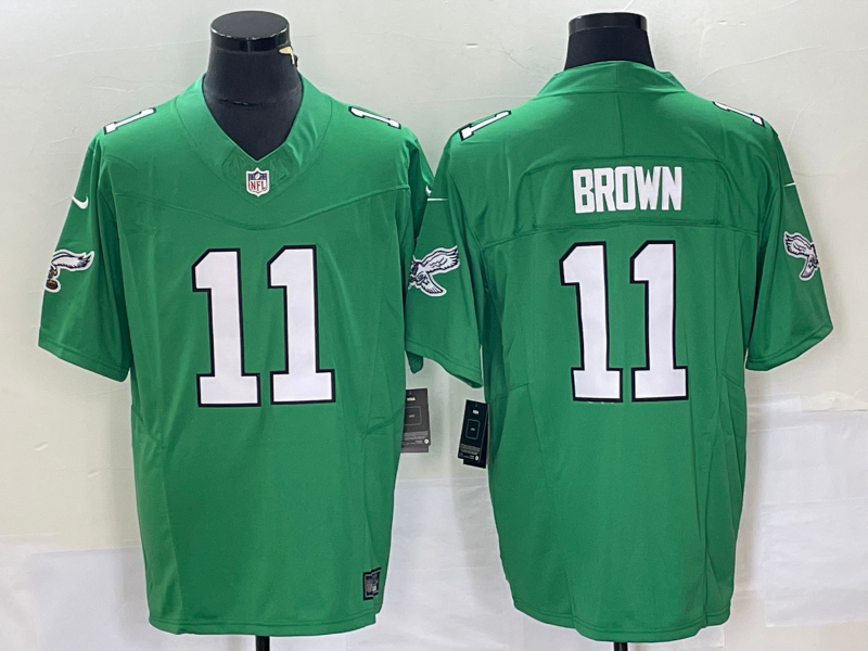 Men’s Philadelphia Eagles #11 AJ Brown Green 2023 FUSE Vapor Limited Throwback Stitched Jersey