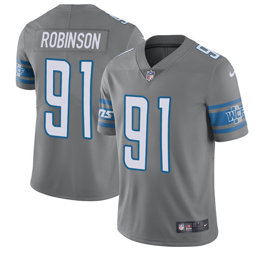 Nike Lions #91 A’Shawn Robinson Gray Men’s Stitched NFL Limited Rush Jersey