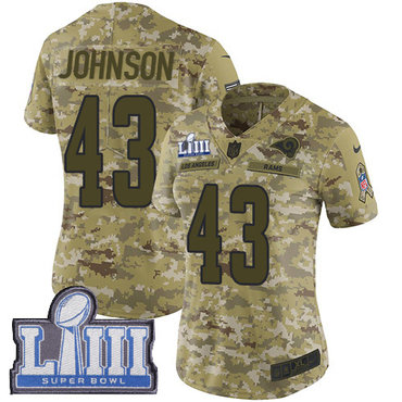 #43 Limited John Johnson Camo Nike NFL Women’s Jersey Los Angeles Rams 2018 Salute to Service Super Bowl LIII Bound