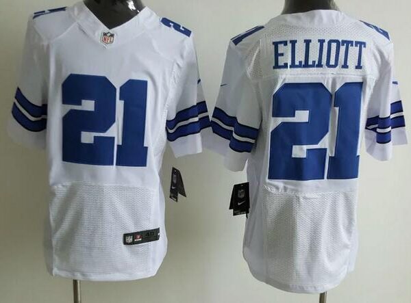 Men’s Dallas Cowboys #21 Ezekiel Elliott White Road NFL Nike Elite Jersey