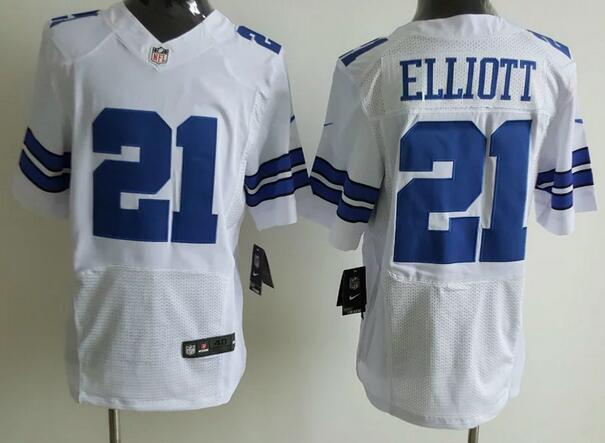 Men’s Dallas Cowboys #21 Ezekiel Elliott White Road NFL Nike Elite Jersey