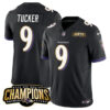 Men’s Baltimore Ravens #9 Justin Tucker Black 2023 F.U.S.E. AFC North Champions Vapor Limited Football Stitched Jersey