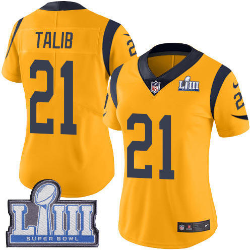 #21 Limited Aqib Talib Gold Nike NFL Women’s Jersey Los Angeles Rams Rush Vapor Untouchable Super Bowl LIII Bound