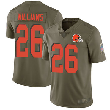 Browns #26 Greedy Williams Olive Men’s Stitched Football Limited 2017 Salute To Service Jersey