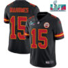 Men’s Kansas City Chiefs #15 Patrick Mahomes Black Super Bowl LVII Patch Vapor Untouchable Limited Stitched Jersey