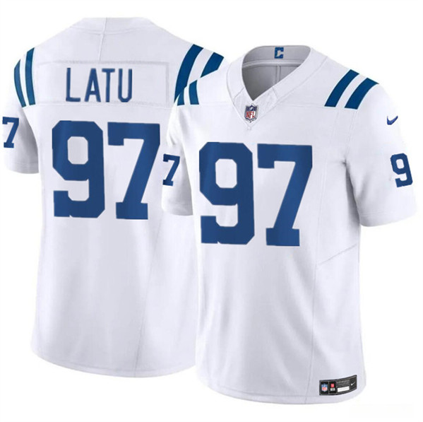 Men’s Indianapolis Colts #97 Laiatu Latu White 2024 Draft F.U.S.E. Vapor Limited Football Stitched Jersey