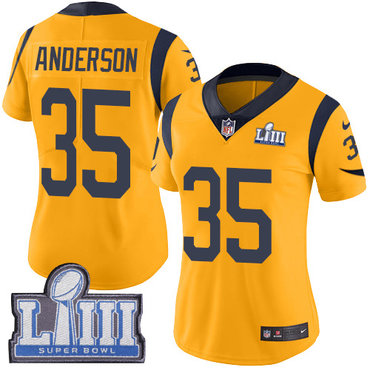 #35 Limited C.J. Anderson Gold Nike NFL Women’s Jersey Los Angeles Rams Rush Vapor Untouchable Super Bowl LIII Bound