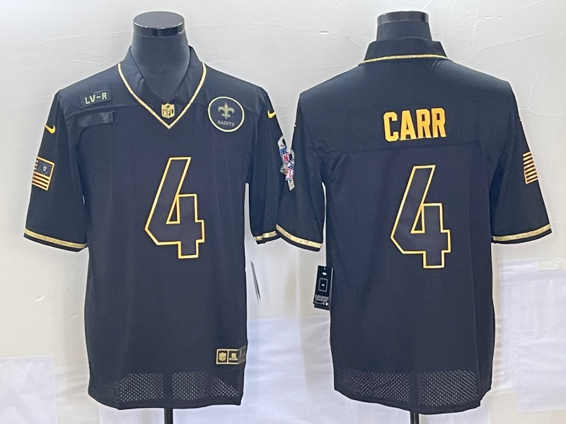 Men’s New Orleans Saints #4 Derek Carr Black Gold 2020 Salute To Service Stitched NFL Nike Limited Jersey