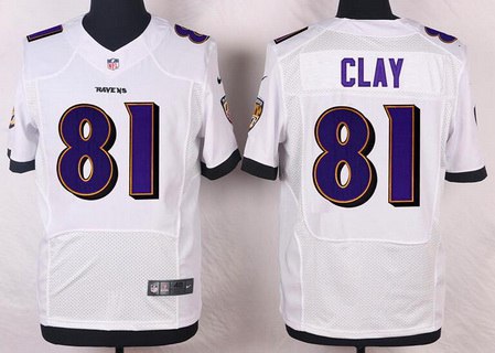 Men’s Baltimore Ravens #81 Kaelin Clay White Road NFL Nike Elite Jersey