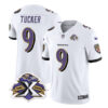 Men’s Baltimore Ravens #9 Justin Tucker White 2023 F.U.S.E With Patch Throwback Vapor Limited Stitched Jersey