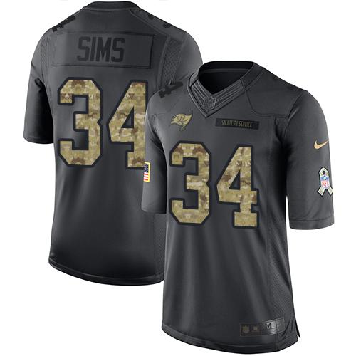 Nike Tampa Bay Buccaneers #34 Charles Sims Black Men’s Stitched NFL Limited 2016 Salute to Service Jersey