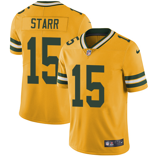 Nike Green Bay Packers #15 Bart Starr Yellow Men’s Stitched NFL Limited Rush Jersey
