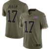 Men’s Buffalo Bills #17 Josh Allen 2022 Olive Salute To Service Limited Stitched Jersey