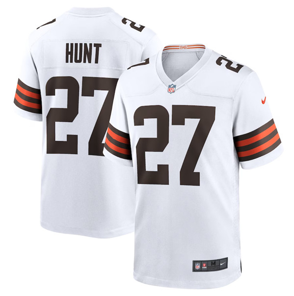 Men’s Cleveland Browns #27 Kareem Hunt White Stitched Game Jersey