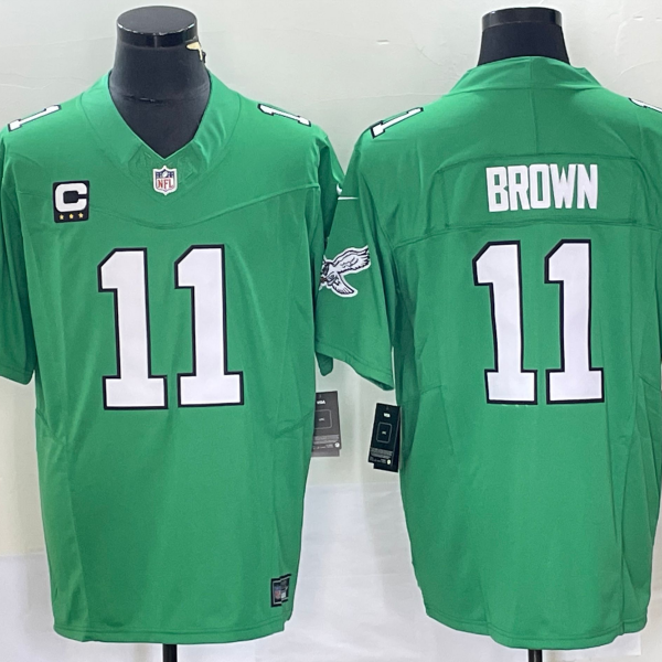 Men’s Philadelphia Eagles #11 AJ Brown Green C Patch 2023 FUSE Vapor Limited Throwback Stitched Jersey