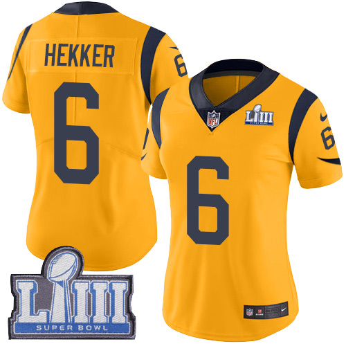 Women’s Los Angeles Rams #6 Johnny Hekker Gold Nike NFL Rush Vapor Untouchable Super Bowl LIII Bound Limited Jersey