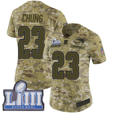 #23 Limited Patrick Chung Camo Nike NFL Women’s Jersey New England Patriots 2018 Salute to Service Super Bowl LIII Bound