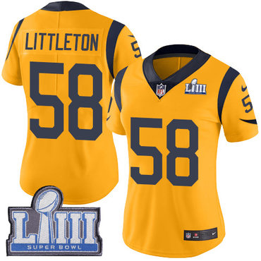 #58 Limited Cory Littleton Gold Nike NFL Women’s Jersey Los Angeles Rams Rush Vapor Untouchable Super Bowl LIII Bound
