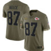 Men’s Kansas City Chiefs #87 Travis Kelce 2022 Olive Salute To Service Limited Stitched Jersey
