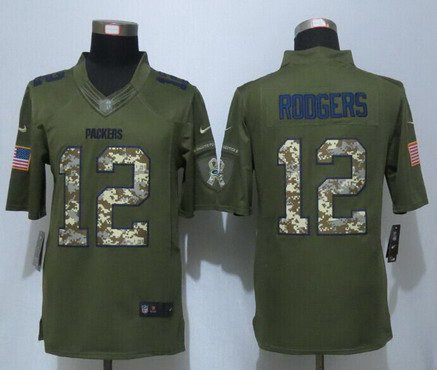 Men’s Green Bay Packers #12 Aaron Rodgers Green Salute To Service 2015 NFL Nike Limited Jersey
