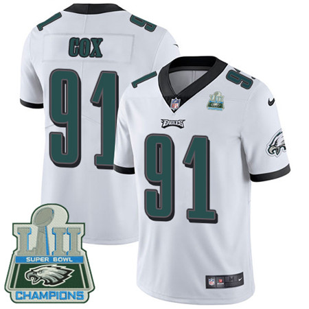 Nike Eagles #91 Fletcher Cox White Super Bowl LII Champions Men’s Stitched NFL Vapor Untouchable Limited Jersey