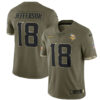 Men’s Minnesota Vikings #18 Justin Jefferson 2022 Olive Salute To Service Limited Stitched Jersey