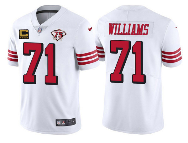 Men’s San Francisco 49ers #71 Trent Williams White 75th Anniversary With C Patch Vapor Untouchable Limited Stitched Football Jersey