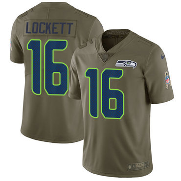 Nike Seattle Seahawks #16 Tyler Lockett Olive Men’s Stitched NFL Limited 2017 Salute to Service Jersey