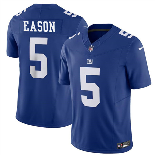 Men’s New York Giants #5 Jacob Eason Blue 2023 F.U.S.E. Vapor Untouchable Limited Football Stitched Jersey