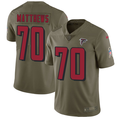 Nike Atlanta Falcons #70 Jake Matthews Olive Men’s Stitched NFL Limited 2017 Salute To Service Jersey