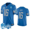 Men’s Detroit Lions #16 Jared Goff Blue 2023 90th Anniversary North Division Champions Patch Limited Stitched Jersey