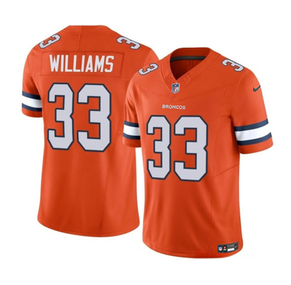Men’s Denver Broncos #33 Javonte Williams Orange 2023 F.U.S.E. Vapor Untouchable Football Stitched Jersey