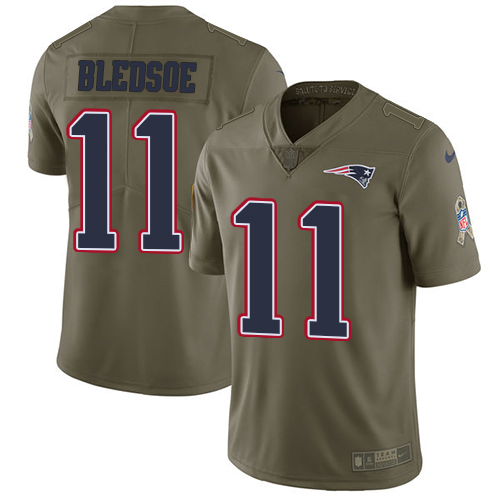Nike New England Patriots #11 Drew Bledsoe Olive Men’s Stitched NFL Limited 2017 Salute To Service Jersey