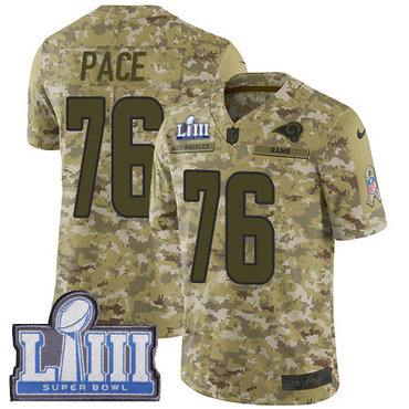 #76 Limited Orlando Pace Camo Nike NFL Men’s Jersey Los Angeles Rams 2018 Salute to Service Super Bowl LIII Bound