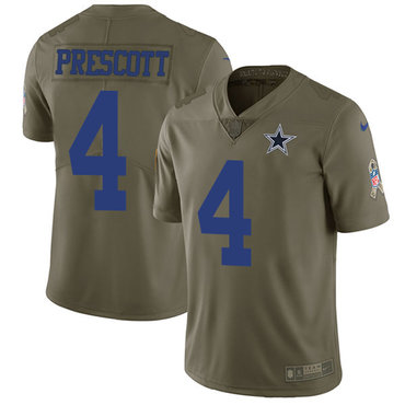 Nike Dallas Cowboys #4 Dak Prescott Olive Men’s Stitched NFL Limited 2017 Salute To Service Jersey