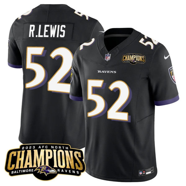 Men’s Baltimore Ravens #52 Ray Lewis Black 2023 F.U.S.E. AFC North Champions Vapor Limited Football Stitched Jersey