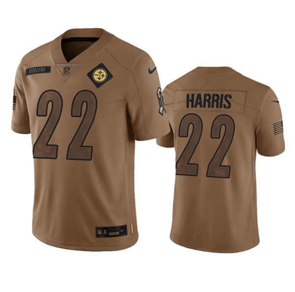 Men’s Pittsburgh Steelers #22 Najee Harris 2023 Brown Salute To Service Limited Football Stitched Jersey