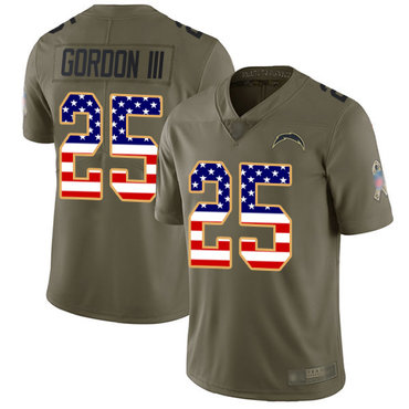 Chargers #25 Melvin Gordon III Olive USA Flag Men’s Stitched Football Limited 2017 Salute To Service Jersey
