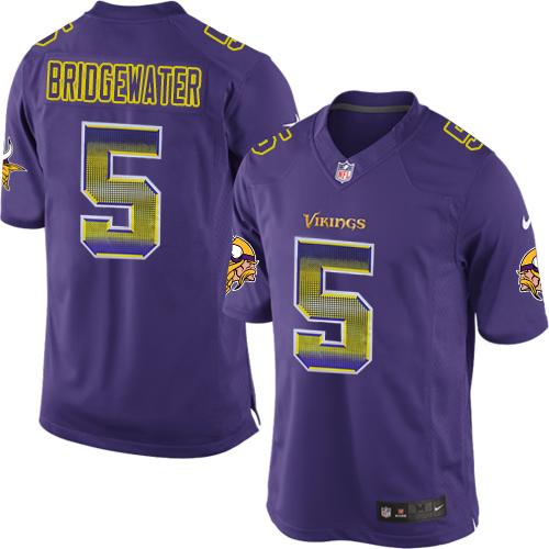 Nike Vikings #5 Teddy Bridgewater Purple Team Color Men’s Stitched NFL Limited Strobe Jersey