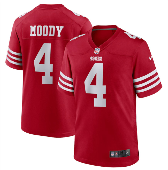 Men’s San Francisco 49ers #4 Jake Moody Red Football Stitched Game Jersey