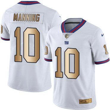 Nike Giants #10 Eli Manning White Men’s Stitched NFL Limited Gold Rush Jersey