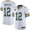 Men’s Green Bay Packers #12 Aaron Rodgers White With 4-star C Patch Vapor Untouchable Stitched NFL Limited Jersey