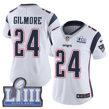 #24 Limited Stephon Gilmore White Nike NFL Road Women’s Jersey New England Patriots Vapor Untouchable Super Bowl LIII Bound