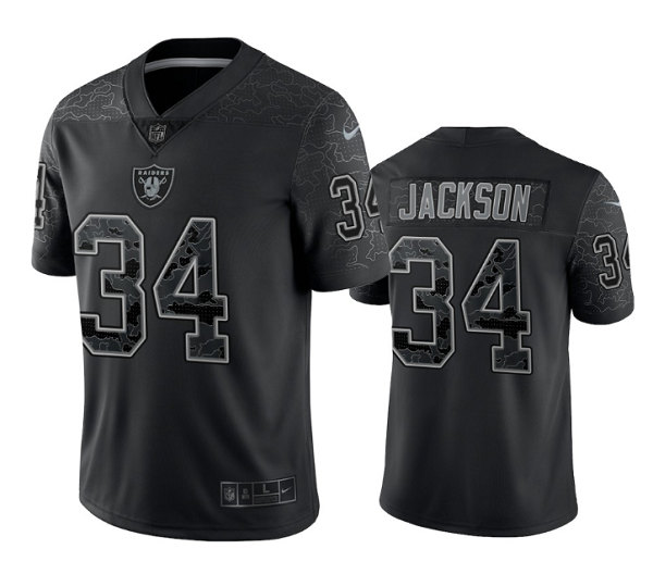 Men’s Las Vegas Raiders #34 Bo Jackson Black Reflective Limited Stitched Football Jersey