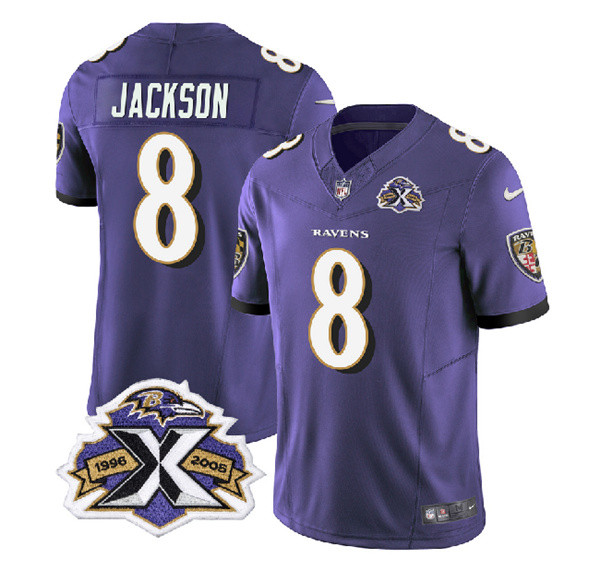 Men’s Baltimore Ravens #8 Lamar Jackson Purple 2023 F.U.S.E With Patch Throwback Vapor Limited Stitched Jersey