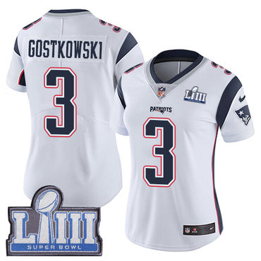 Women’s New England Patriots #3 Stephen Gostkowski White Nike NFL Road Vapor Untouchable Super Bowl LIII Bound Limited Jersey