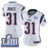 #31 Limited Jonathan Jones White Nike NFL Road Women’s Jersey New England Patriots Vapor Untouchable Super Bowl LIII Bound