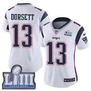 Women’s New England Patriots #13 Phillip Dorsett White Nike NFL Road Vapor Untouchable Super Bowl LIII Bound Limited Jersey