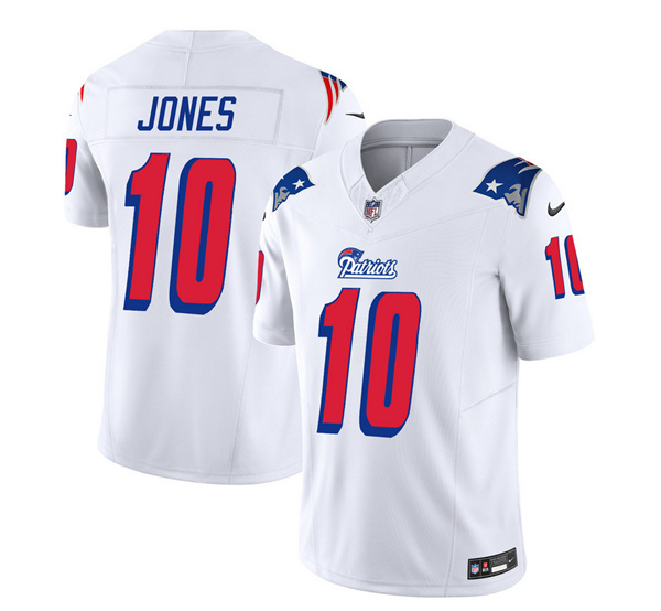 Men’s New England Patriots #10 Mac Jones White 2023 F.U.S.E. Vapor Limited Football Stitched Jersey