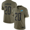 Men’s Detroit Lions #20 Barry Sanders 2022 Olive Salute To Service Limited Stitched Jersey